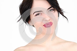 Emotion face smiling woman pleased self satisfied