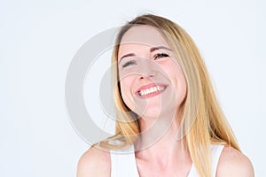 Emotion face smiling woman pleased self satisfied