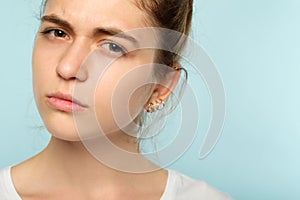 Emotion face suspicious thoughtful skeptic woman