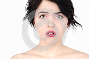 Emotion face worried alarmed agitated woman