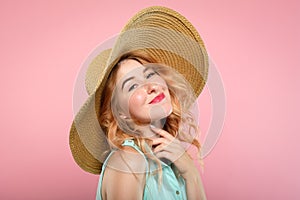Emotion happy thrilled girl beaming smile sunhat