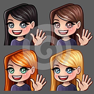 Emotion hi icons smile female with long hairs for social networks and stickers