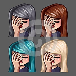 Emotion icons facepalm female with long hairs for social networks and stickers photo