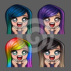 Emotion icons happy female love with long hairs for social networks and stickers