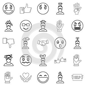 Emotion icons set, outline style
