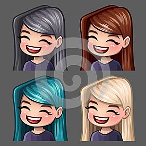Emotion icons smile female with long hairs for social networks and stickers
