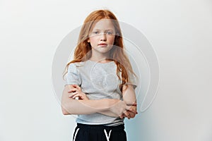 Emotion person face female children angry background cute isolated girl young portrait expression