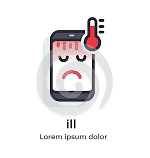 Emotion phone disease, thermometer, problems, glitches, virus, firmware, os illustration Icon.