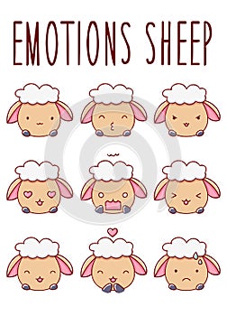 Emotion sheep set, hand drawn isolated on white background