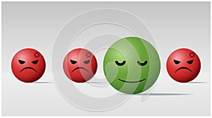 Emotional background with calm face ball among angry face balls