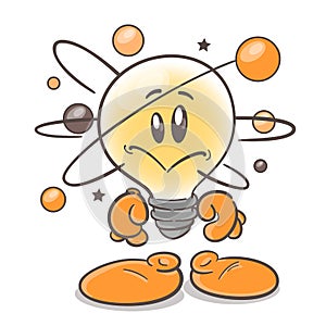 Emotional character cartoon lightbulb. Scientist Physicist. On white background. Vector
