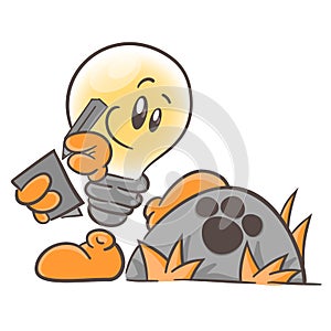 Emotional character cartoon lightbulb. Scientist studying animals. Zoologist. On white background. Vector