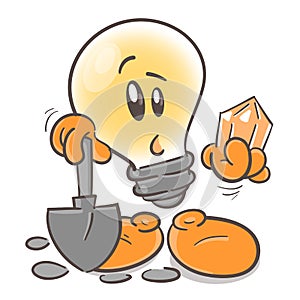 Emotional character cartoon lightbulb. Specialist in minerals. Geologist. On white background. Vector