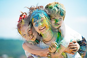 Emotional cheerful excited children. Kids smiles. Portrait of surprised cute toddlers.