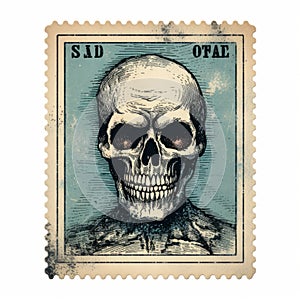 Emotional Distortion: A Neo-dada Portrait Of A Skeleton On A Stamp