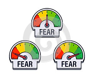 Emotional Fear Intensity Gauges Vector Illustration with Color Coded Anxiety Level Indicators