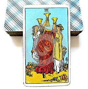 3 Three of Cups Tarot Card Emotional Growth and Development Celebration Weddings Toasts Friends photo