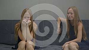 Emotional intelligence concept. On one side of a young woman feeling upset and confused on the other side of the image