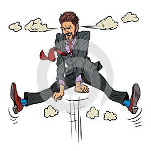 emotional male businessman jumped up, steam from his ears, cartoon pose