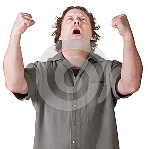 Emotional Man with Fists Up