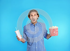 Emotional man with popcorn