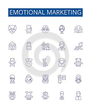 Emotional marketing line icons signs set. Design collection of Engaging, Captivating, Intriguing, Inspirational