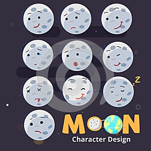 Emotional moon. character design with typographic - vector