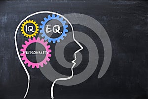 Emotional quotient and intelligence quotient EQ and IQ concept with human brain shape and gears