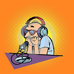 Emotional radio podcaster male sports commentator