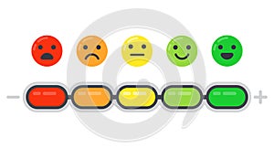 Emotional scale. Mood indicator, customer satisfaction survey and colored emotions emoji isolated flat vector