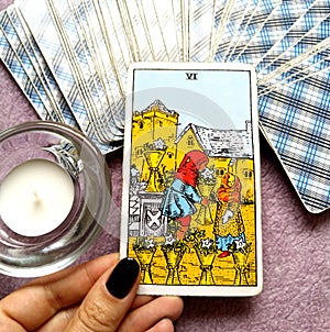 6 Six of Cups Tarot Card Emotional Security Being Cared for Giving and Receiving Openness Sharing Goodwill Kindness Charity Gi photo