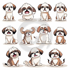 Emotional Shih Tzu: Joy, Anger, Sadness, Happiness in a Cartoonish Icon Collection