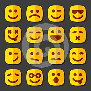 Emotional square yellow faces icon set