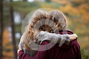 Emotional support between two friends hugs each other, women& x27;s friendship