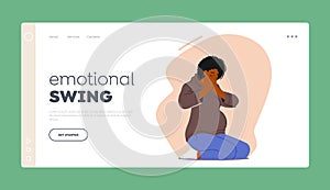 Emotional Swing Landing Page Template. Pregnant Woman Crying Sitting on Floor. Sad Female Character in Vulnerable State