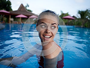 emotional woman Swimming in the pool luxury relaxation fun emotions nature