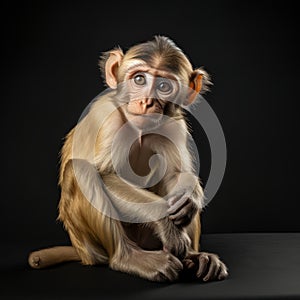 Emotionally Charged Studio Portrait Of Monkey On Black Background