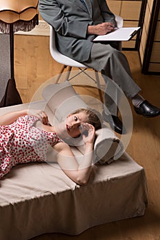 Emotionally unstable woman receiving psychotherapy