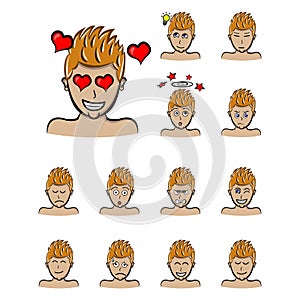 Emotions blonde hair expressions. Vector cartoon style