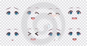 Emotions blue eyes of anime manga girls