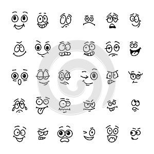 Emotions faces, character set of emoticon. Differen faces emotion