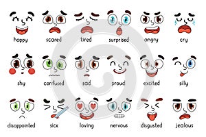 Emotions faces set. Different emotional expressions bundle