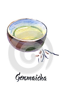 Illustration of Japanese tea, Genmaicha tea photo