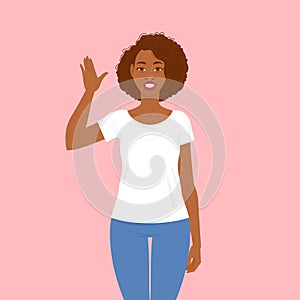 Emotions. Pretty young adult black woman in casual clothes with hair in Afro style