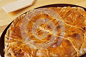 Empanada gallega, savory stuffed cake typical of Galicia, Spain photo