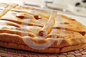 Empanada gallega, savory stuffed cake typical of Galicia, Spain photo