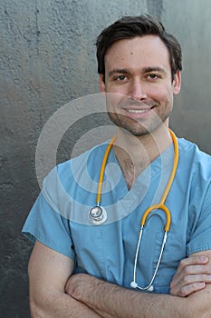 Empathetic doctor smiling close up