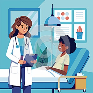 Empathic Encounter: Doctor and Patient in Clinic Vector illustration photo