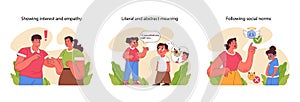 Empathy and norms set. Flat vector illustration photo