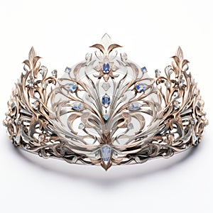 Emperor Inspired Gold Tiara With Realistic Renderings And Blue Stones